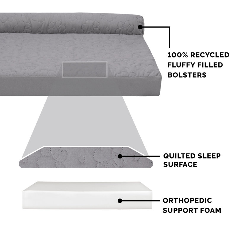 Medium Titanium Orthopedic L-Chaise Sofa Pet Bed