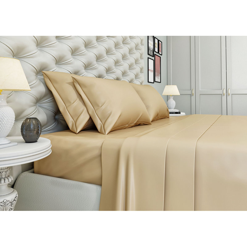 Ensemble de draps en coton pima 400 fils Luxury, Ensemble de draps pour lit double avec 2 taies d'o, Beige