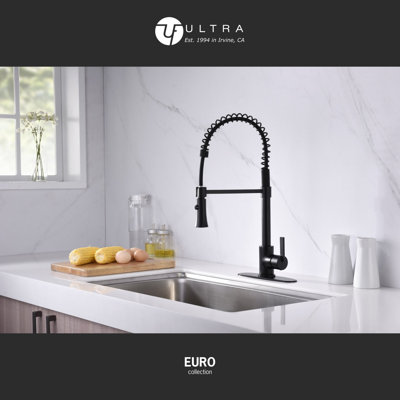 Prime Collection High-Arc Single Handle Kitchen/Bar Faucet with 2-Function Pull-Down Spring Spout Sprayer - Matte Black