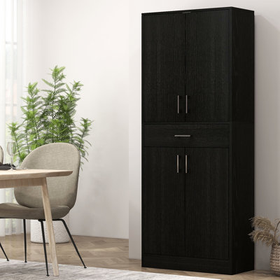 Freestanding 71" Pantry Cabinet, Distressed Black With 2 Double Door Cupboards, Tall Kitchen Storage For Dishes, Pots, And Rolling Pins Adjustable Shelves, Of Pans, Braising Pans