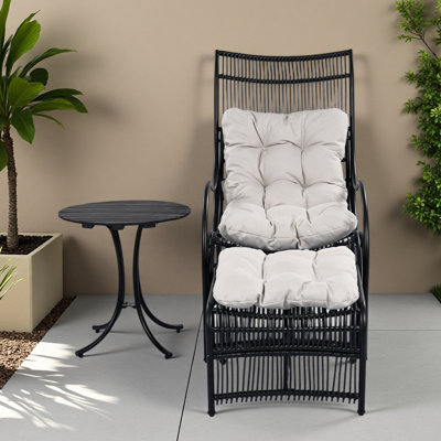 Ensemble de mobilier d'extérieur en osier 3 pièces avec méridienne, chaises de balcon, ensemble de table avec coussins, repose-pieds, ensembles de conversation de patio pour le jardin, la terrasse et le porche