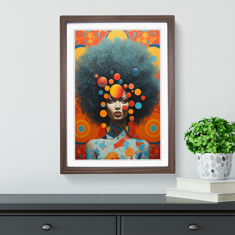 Woman With Curls Neo-Plasticism No.2 - Single Picture Frame Print on Wood, 34cm H x 25cm W x 2cm D, Walnut