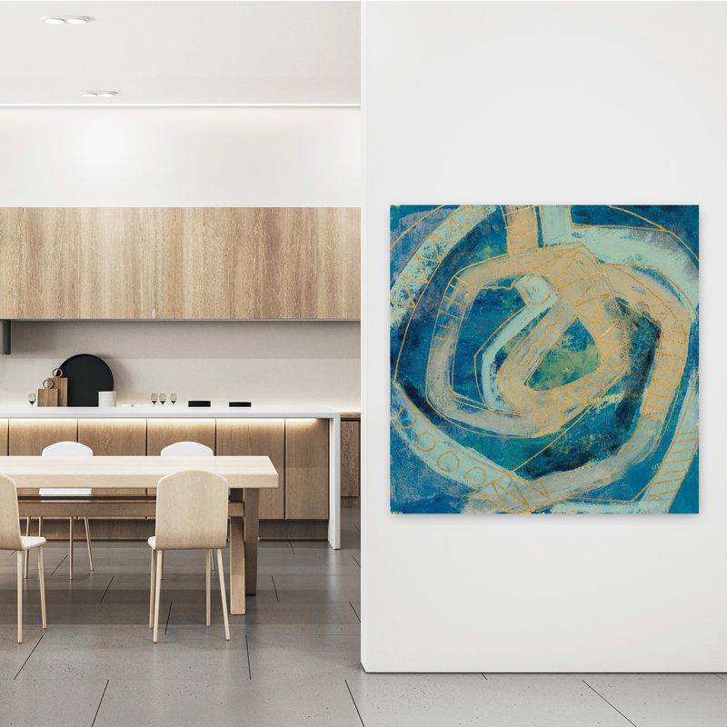 Carreau contemporain mi-moderne I avec art abstrait turquoise, H 48 po x l 48 po