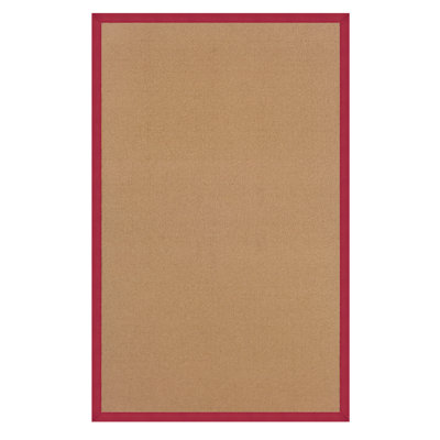 Nannette Handmade Dark Beige Berber with Red Cotton Border Made in the USA Area Rug