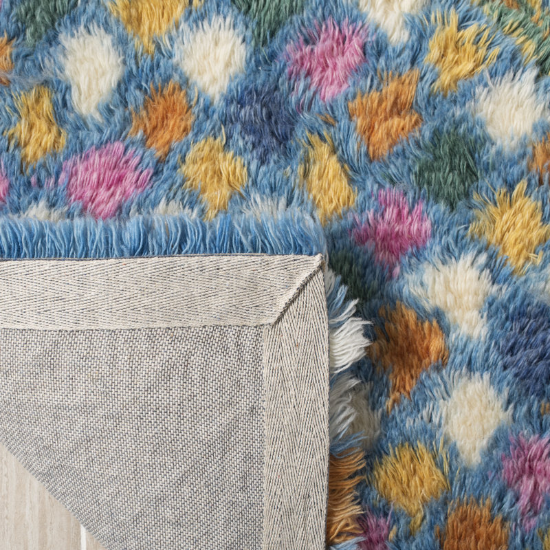 Cantu Hand Tufted Nz Wool/Cotton Geometric Rug in Blue/Ivory, Runner 2'3" x 8'