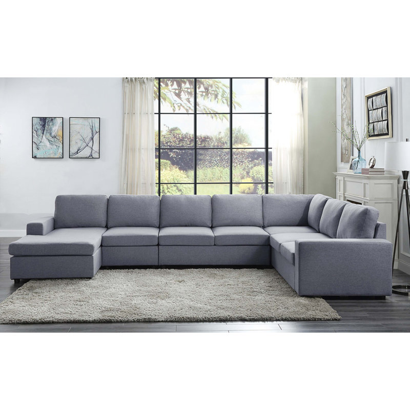Tifton 147" Linen 7 Seat Reversible Modular Sectionals Sofa Chaise, 33" H x 147" W x 94" D