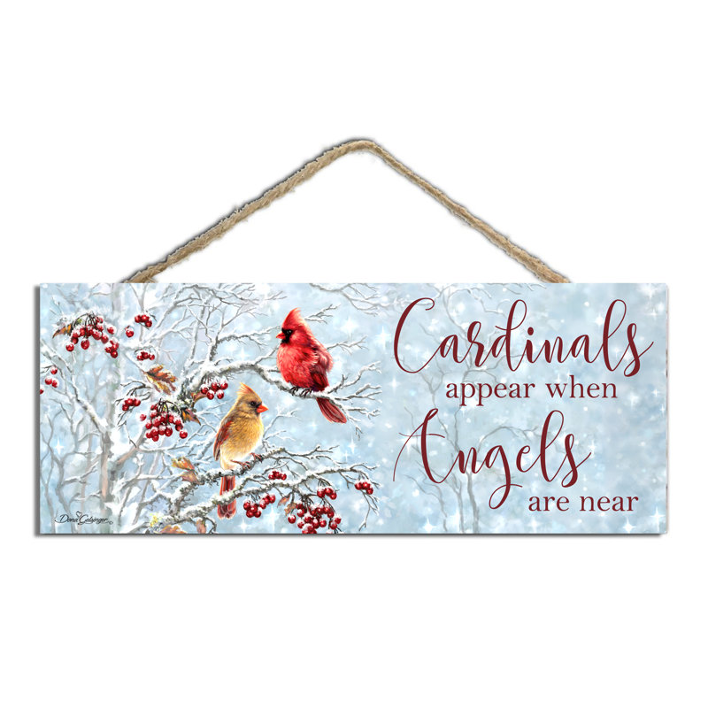 Cardinals Appear Wooden Sign with Rope Hanger