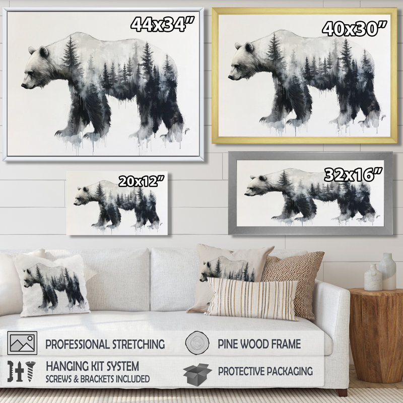 «Furry Giant Bear Double Exposure», reproduction d'art ours, 12" H x 20" W, Toile tendue, Ne s’applique pas