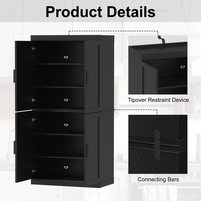 Armoire de rangement avec tablettes réglables Nashaya, Noir, noir, noir, noir