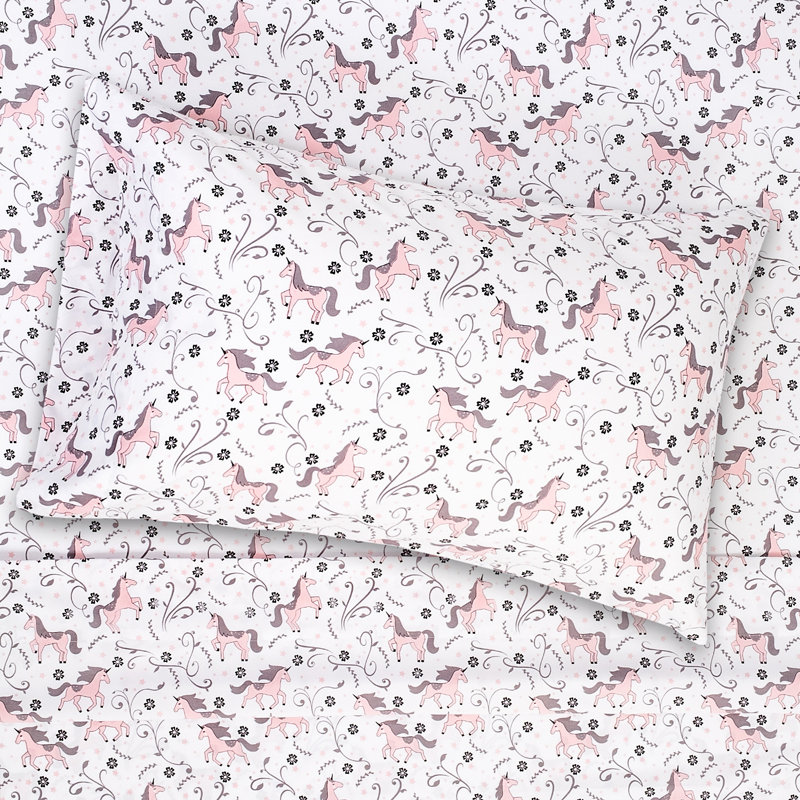 Twin Pink Unicorn Print Microfiber Sheet Set