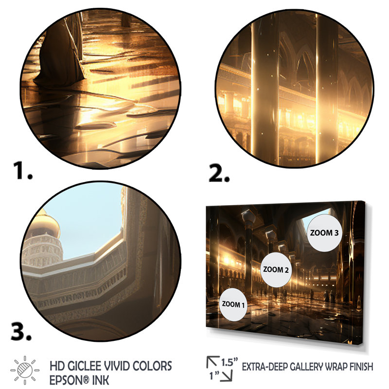 Hajj Pilgrimage I - Art mural, H 30 po x l 40 po x P 1,5 po, Cadre doré à coins fermés