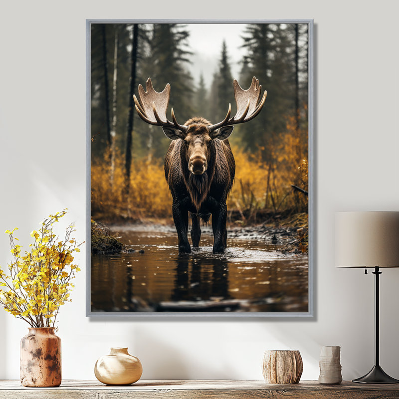 Orignal majestueux de Cammeray en Alaska - Alaska, art mural, H 44 po x l 34 po x P 1,5 po, Encadrement argenté