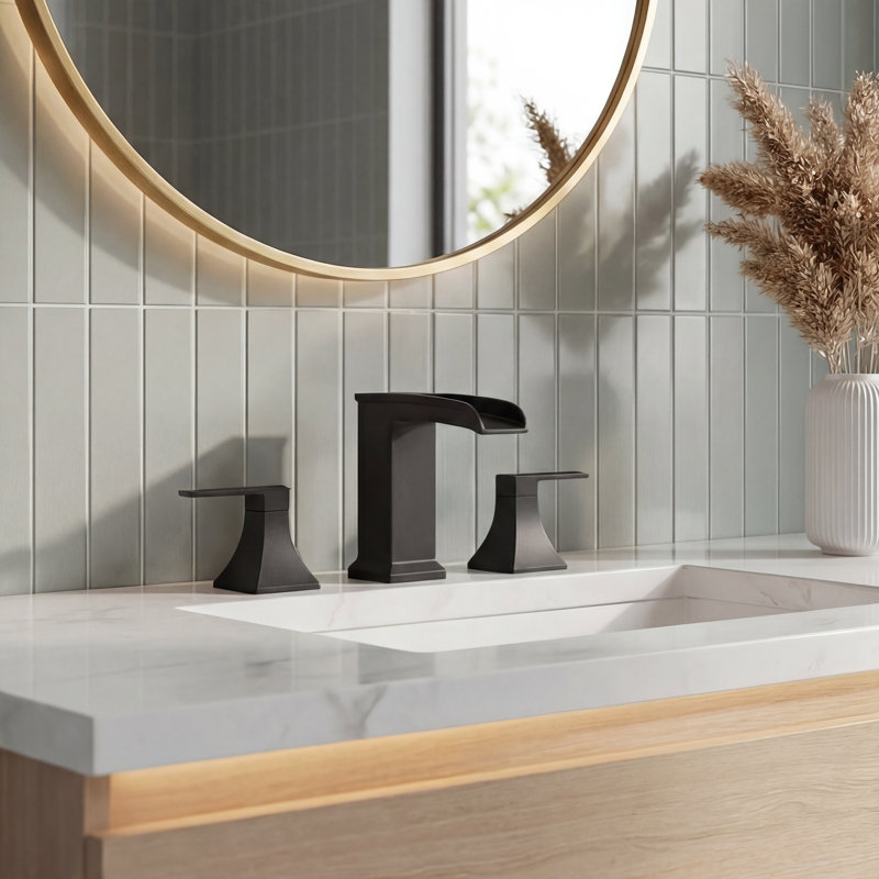 Robinet de lavabo de salle de bain à deux poignées avec drain, Noir mat