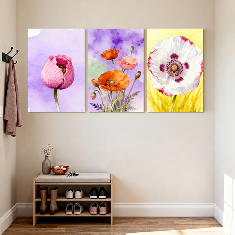 Fleurs de coquelicot, impression sur toile, ensemble de 3 reproductions d'art sur toile, H 18 po x l 36 po