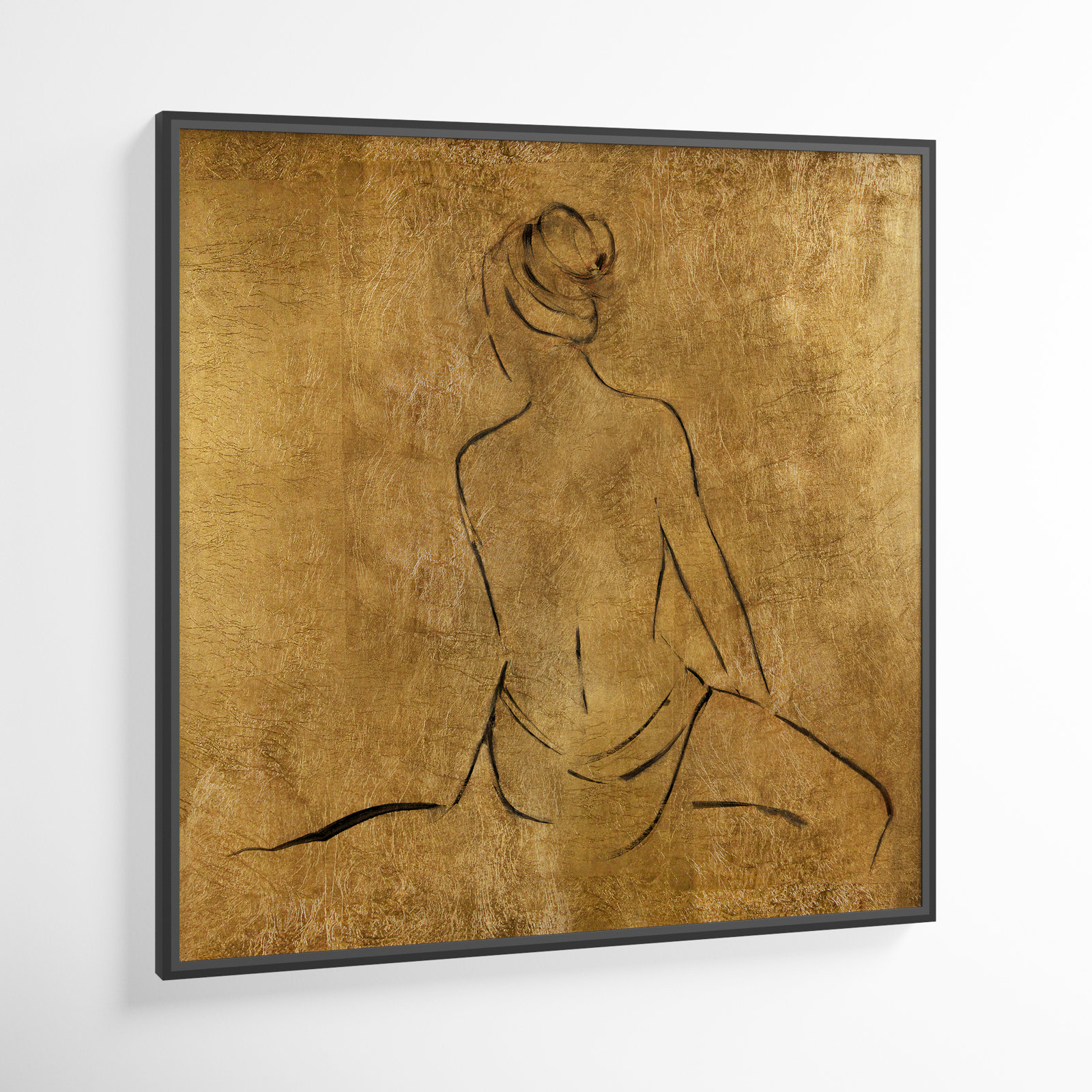 Maia "Golden Bather II" Print by Sally Swatland, 46.5" H x 46.5" W x 2" D, Black Framed Canvas