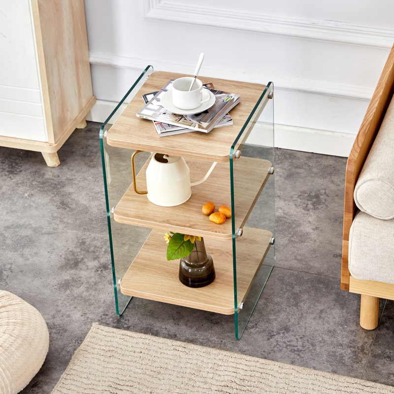  Modern Bedside Table Transparent Tempered Glass Side Table Accent Table Corner Table