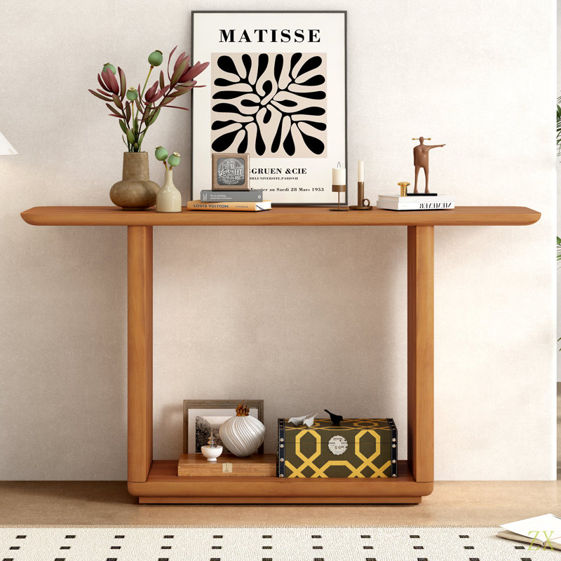 Mirod Elegant Minimalist Console Table With Curved Corners, Veneer,U-Base Design For Easy Placement ,Perfect For Displaying Your Treasures,Simple Assembly