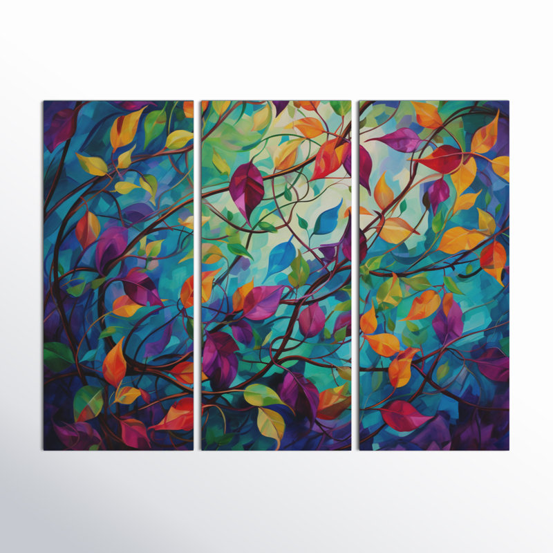 Multicolor Vibrant Vines I - Ensemble de décorations murales abstraites en métal Botanicals