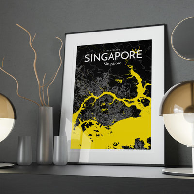 Singapore City Map in Times 1 Piece Wall Art