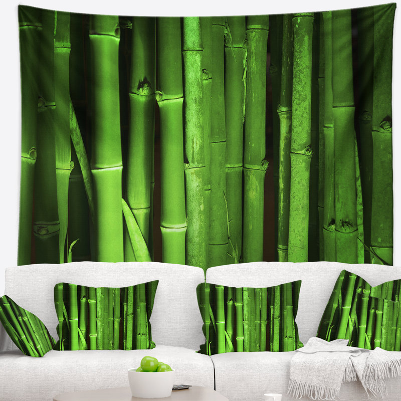 Tapisserie de forêt en bambou vert floral, H 32 po x l 39 po