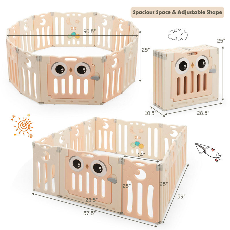 Barrière de sécurité pliable pour 14 enfants, Rose