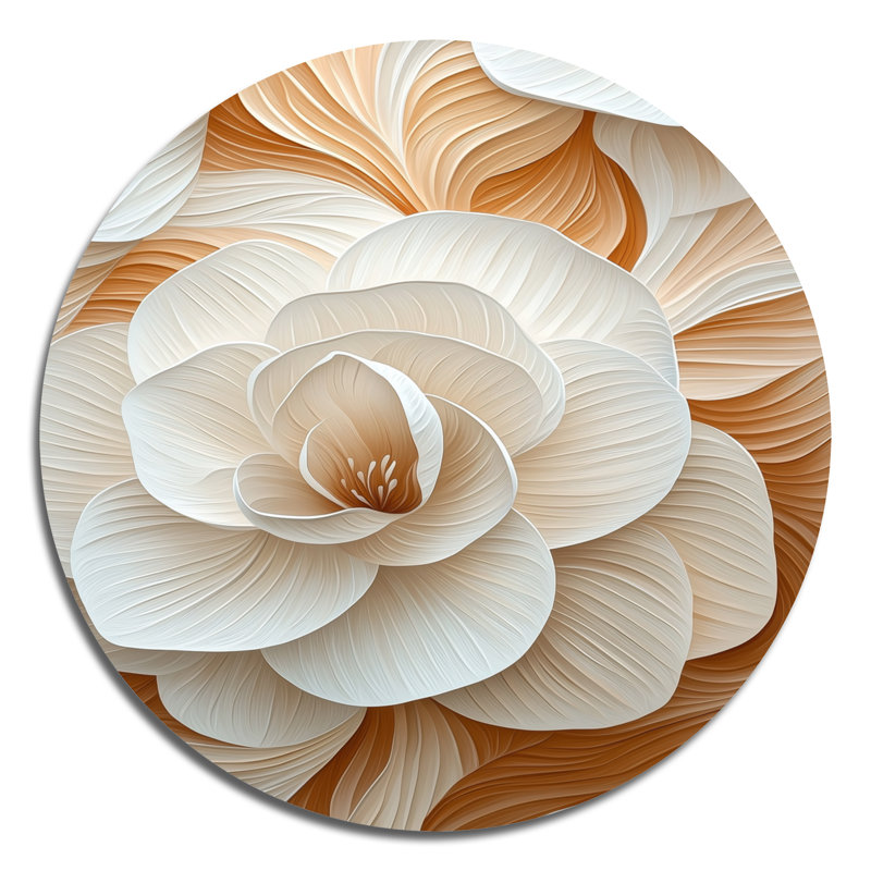 Blush Frost Camellia - art mural rond botanique grand, art mural en métal brun, H 36 po x l 36 po