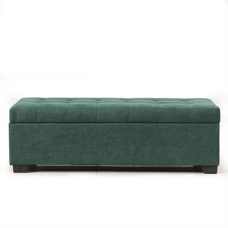 Long banc de rangement rembourré en bois foncé foncé, Vert foncé