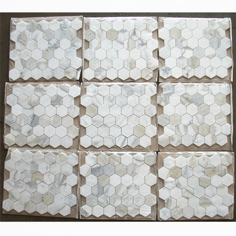 Calacatta 12" x 10" Marble Mosaic Tile, White/Gray