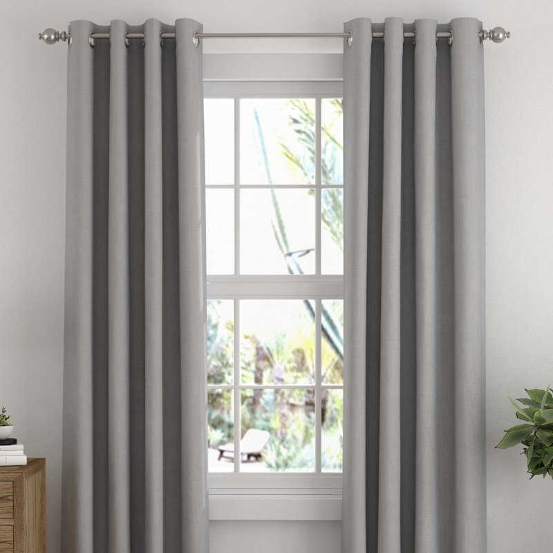 100% Blackout Textured Linen-Blend Grommet Curtain Set, 50" W x 84" L, Light Gray