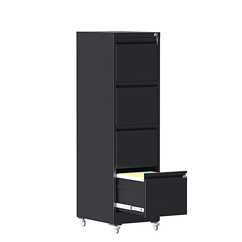 4 Drawer Metal Locking Vertical File Cabinet on Wheels, Black