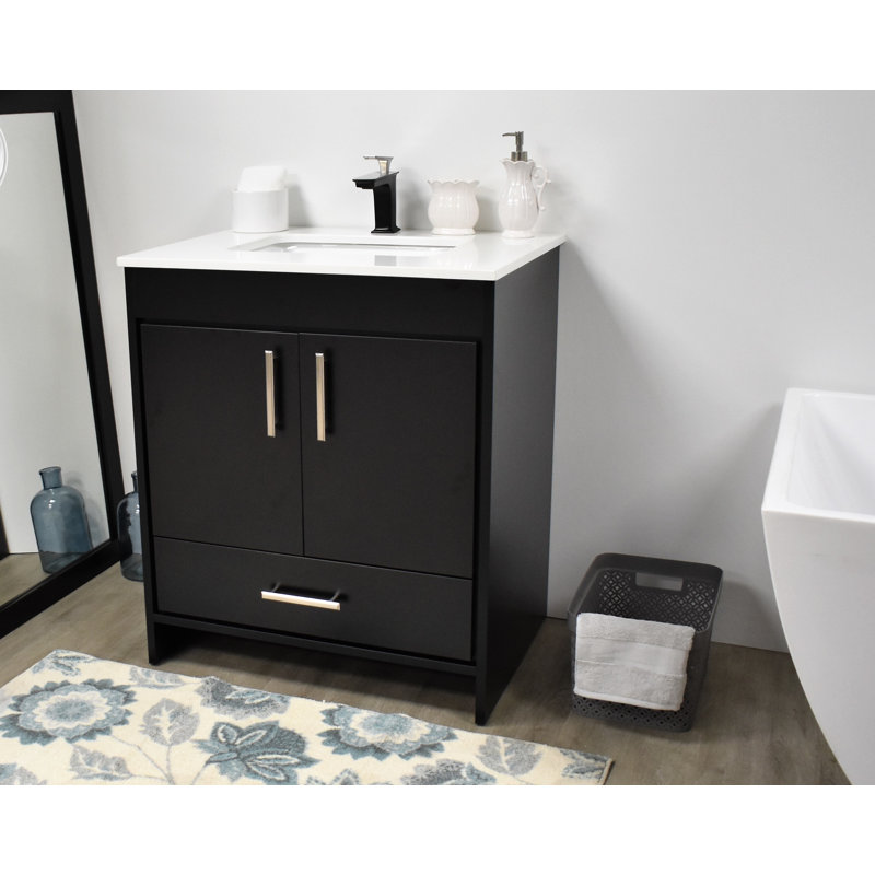 Ensemble de meuble-lavabo simple 30 po Annily, Noir, Blanc