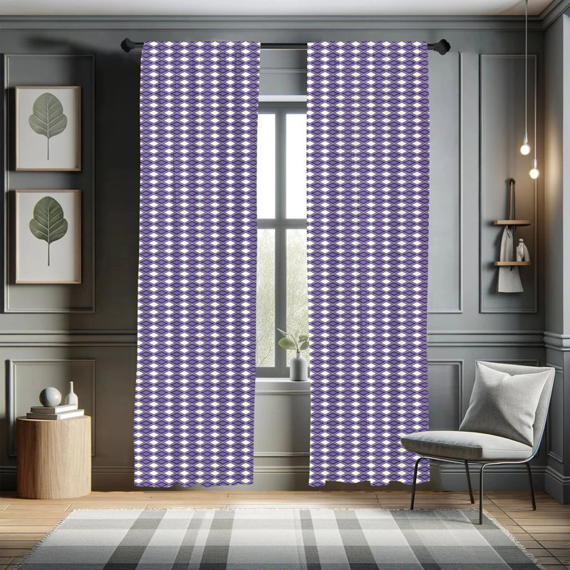 Dark Purple Lavender Geometric Sheer Rod Pocket Curtain Panels