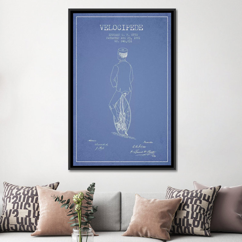 « edouard g.f. otto velocipede brevet croquis iii », reproduction d’impression sur toile, H 48 po x l 32 po x P 1,5 po