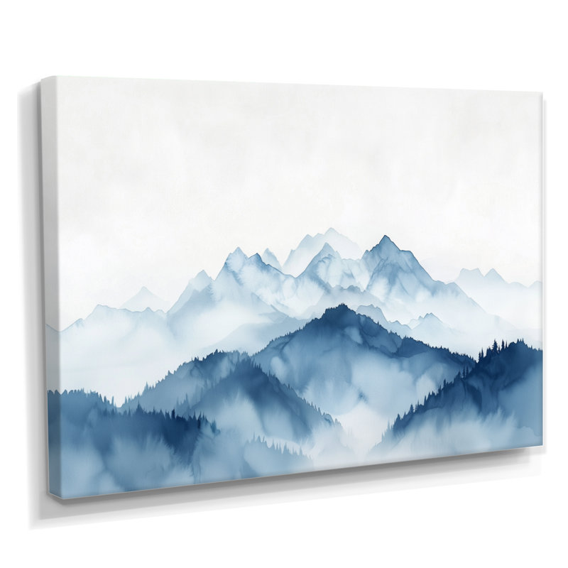 «Winter Blue and White Mountain Majesty II - Landscape Mountains», reproduction sur toile, 24" H x 32" W, Toile tendue