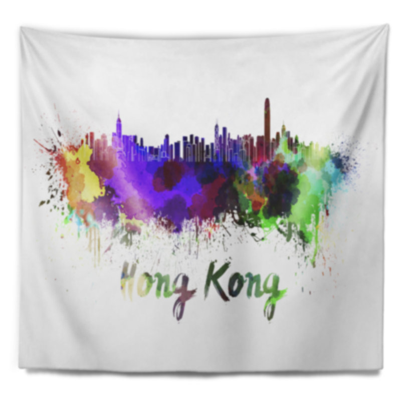 Tapisserie de skyline de hong kong Cityscape, H 32 po x l 39 po