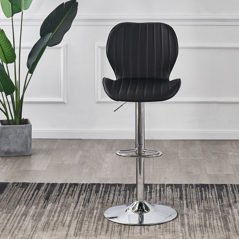 Trumble Swivel Upholstered Adjustable Height Counter Stool with Metal Frame, Black