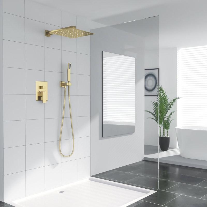 Ensemble de mélangeur de douche de luxe pour salle de bain à double tête avec système de pomme de douche à pluie murale carré de 10 po Nickel brossé