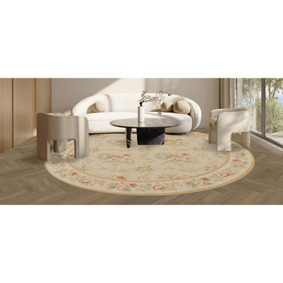 Tapis floral en laine noué à la main rose / beige / vert