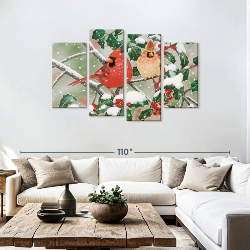 Brampt Snowy Perch Cardinals, 48" H x 75" W