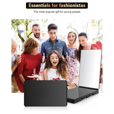 Miroir coupe de cheveux 360 ° à angle de vision, verre anti-buée transparent HD (noir sans DEL sans accessoires)