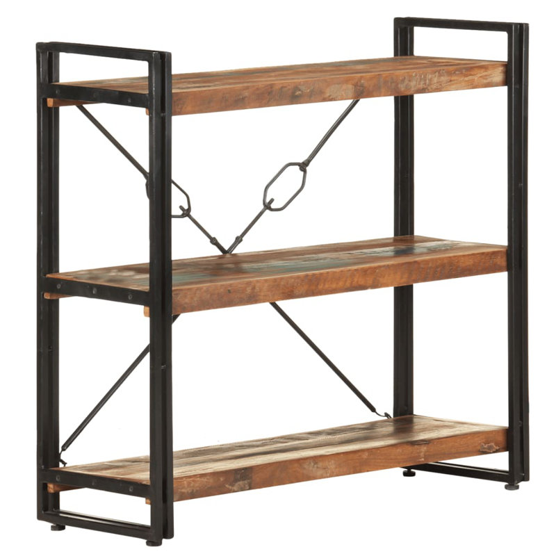 Bibliothèque en bois de manguier massif, Noir, (3 tablettes) H 31,5 po x l 35,4 po x P 11,8 po