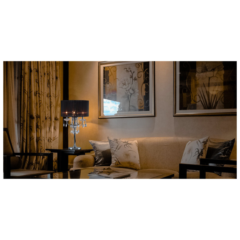 Lampe de table 29,5 "en métal noir et chrome avec faux cristaux suspendus et commande tactile