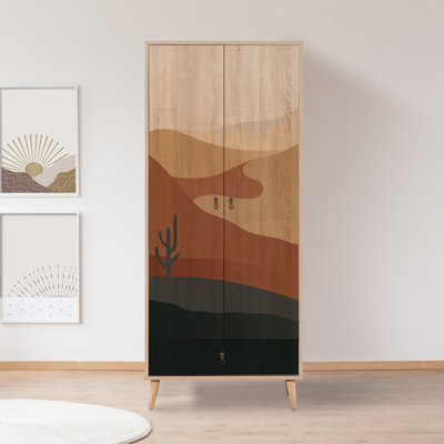 Modern Wardrobe with Wooden Legs, Southwestern Design, 31.5 x 74.8 x 17.7 inches | 100% Melamine Coated Particle Board, UV Digital Printing | Numerous Shelves, Wall-Mountable, Additional Storage for Stylish Organization