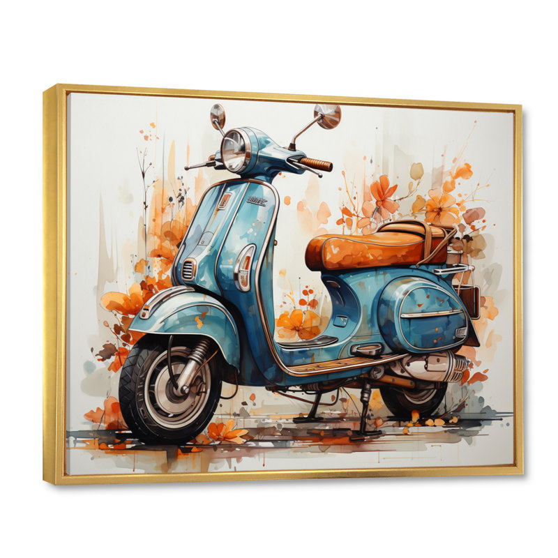 Blue Family Fun Scooter - Imprimé, H 34 po x l 44 po x P 1,5 po, Cadre flottant doré