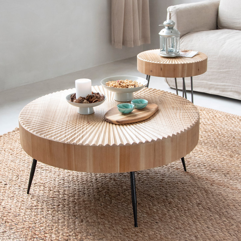 Aburto 2-Piece Modern Farmhouse Living Room Coffee Table Set, Nesting Table Round