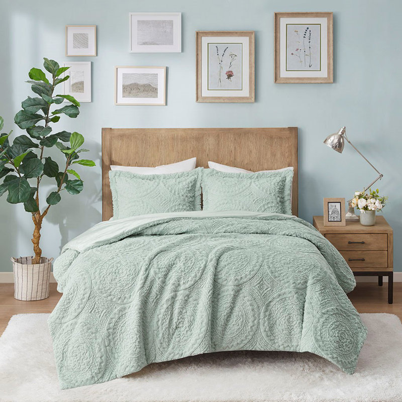 Mini ensemble d'édredon brodé à motif médaillon ultra pelucheux