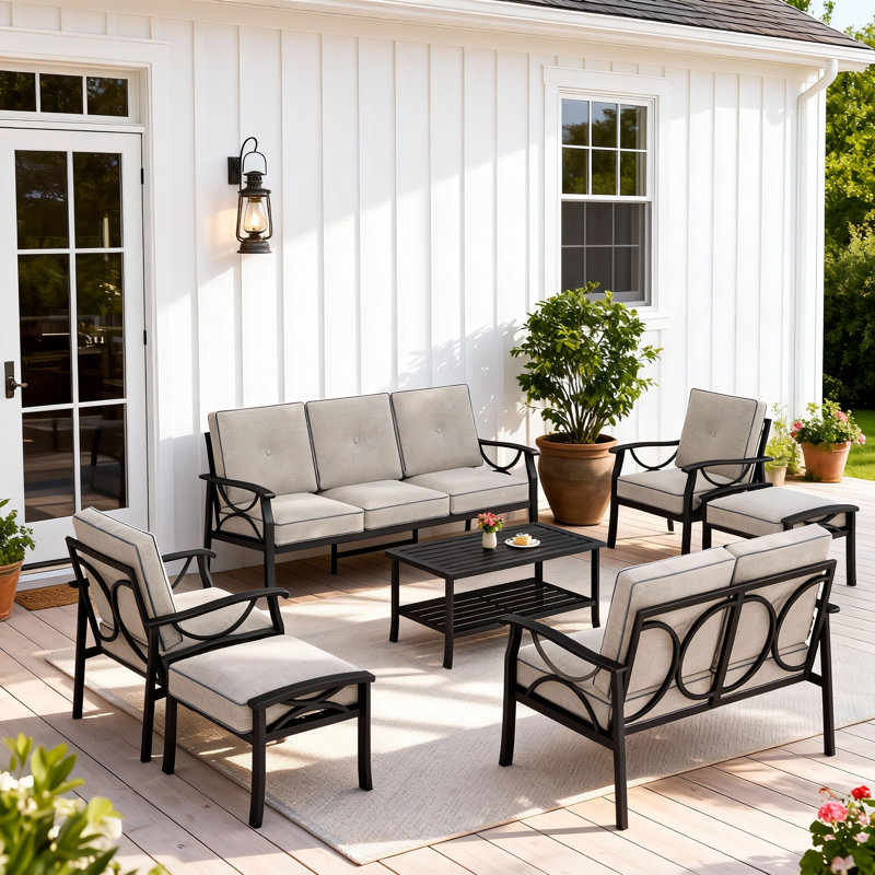 Ensemble de mobilier d'extérieur avec coussins de 4 po, ensemble de mobilier de patio toutes saisons pour 9 personnes, ensemble de patio d'extérieur 7 pièces avec support dorsal ergonomique