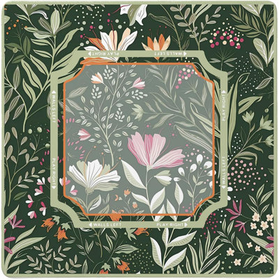 Tapis de table Mahjong vert foncé à motif floral bohème de 31,5 x 31,5 pi