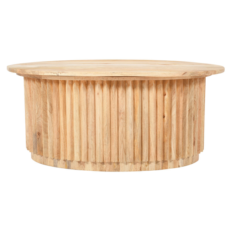 Table basse Muna, plateau ovale de 36 pouces, bois de manguier fabriqué à la main, base en roseau avec rangement caché, brun naturel