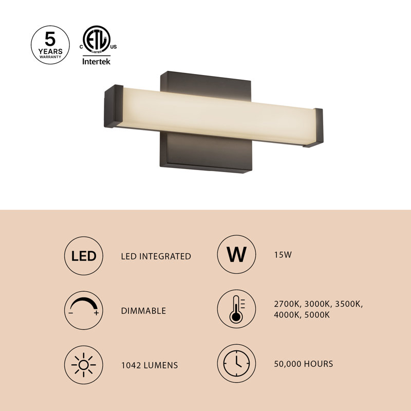 Geri 12-in Black dimmable LED Wall Sconce, Matte Black, 12-in